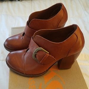 Tan high heel booties